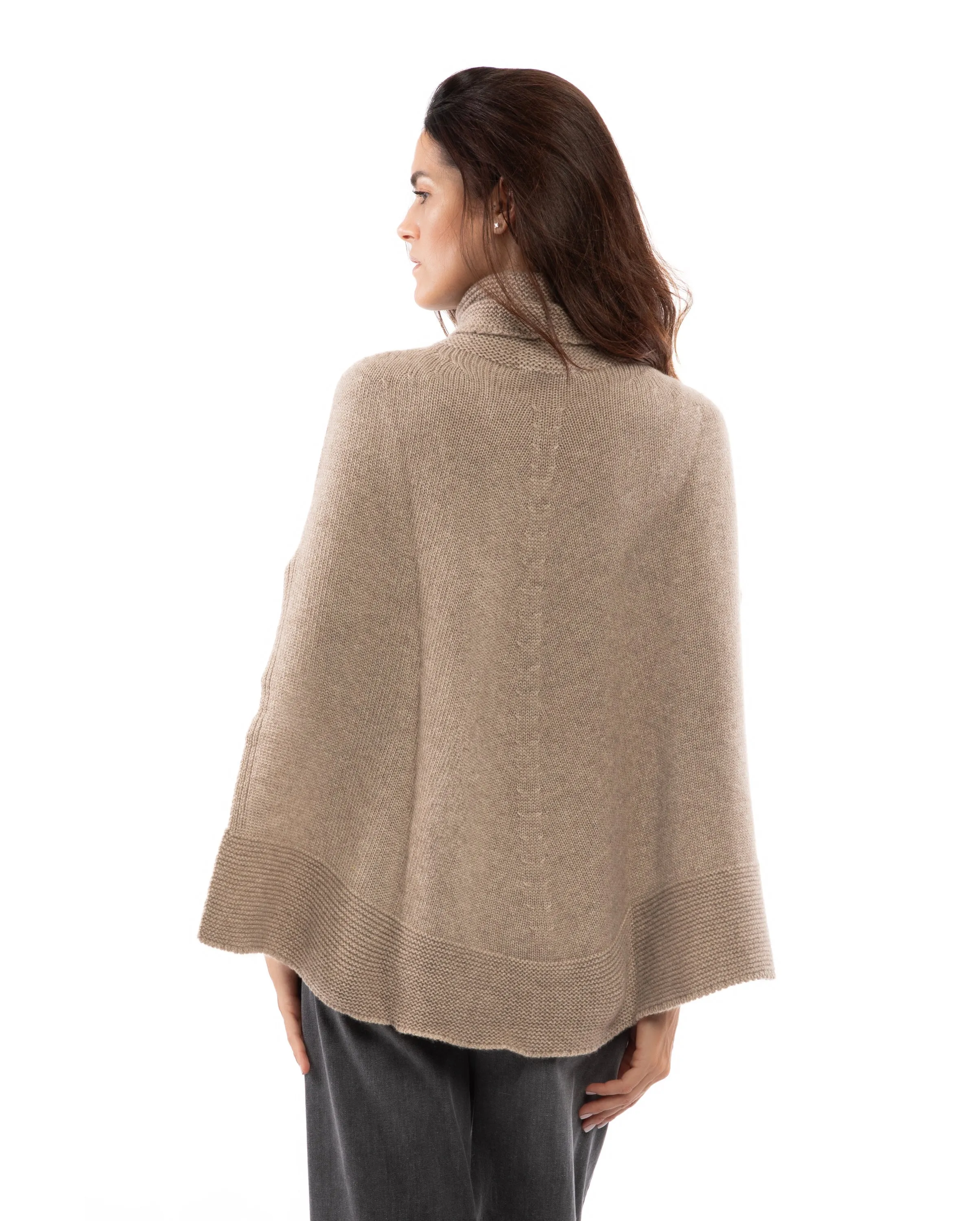 NEW FALL 24 - Pure Cashmere Turtleneck Poncho Melange Gray