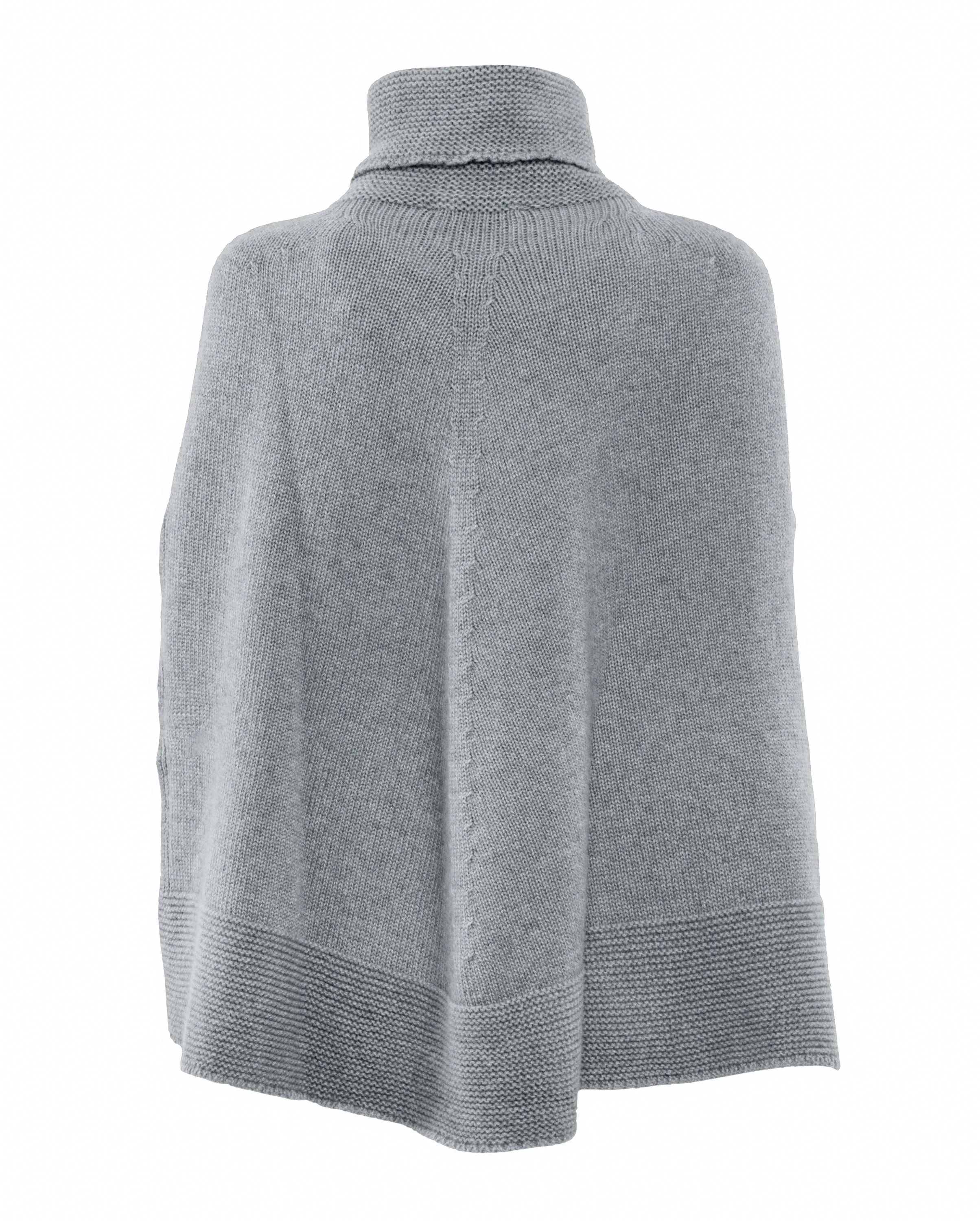 NEW FALL 24 - Pure Cashmere Turtleneck Poncho Melange Gray