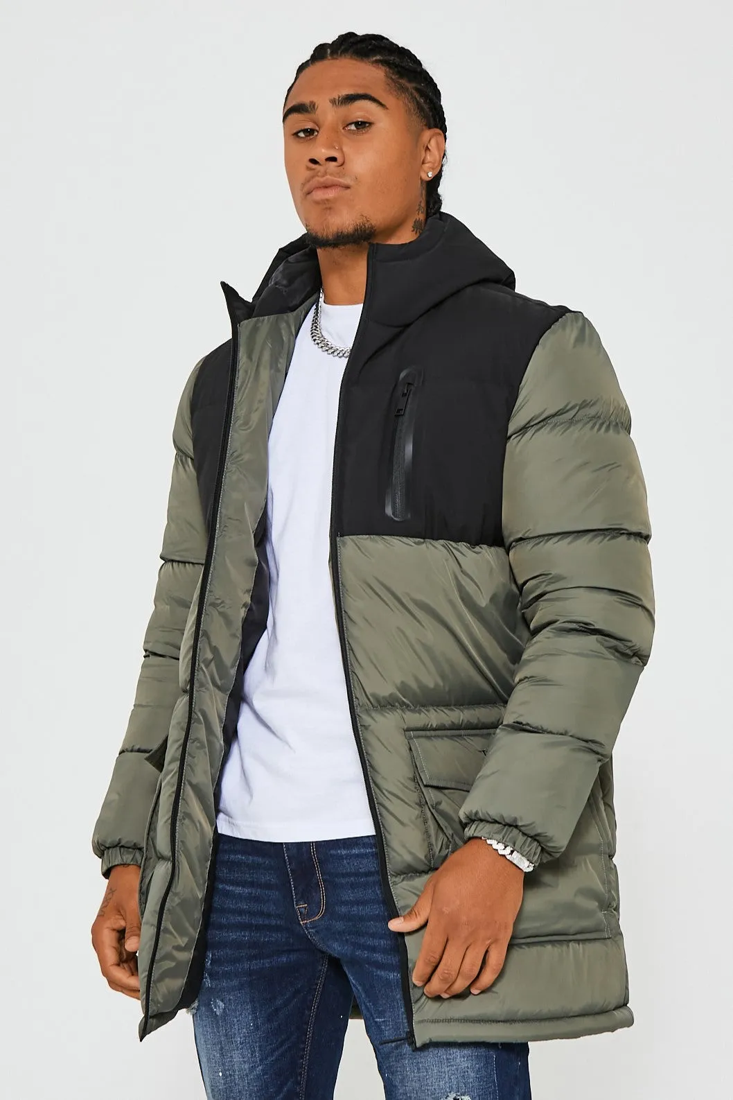 Newcastle Puffer Coat - Khaki/Black