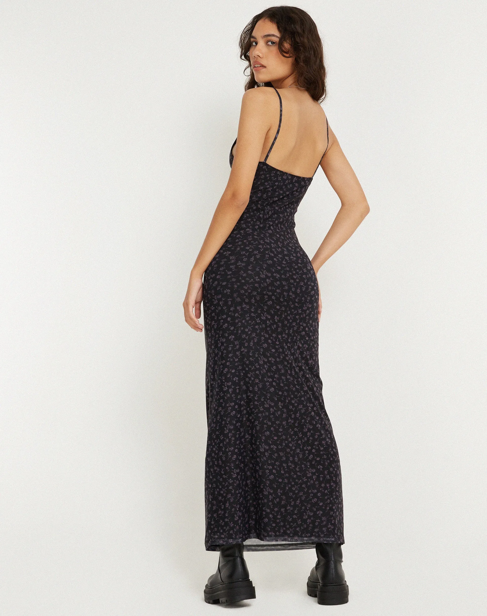 Norila Maxi Dress in Dark Ditsy Rose Black