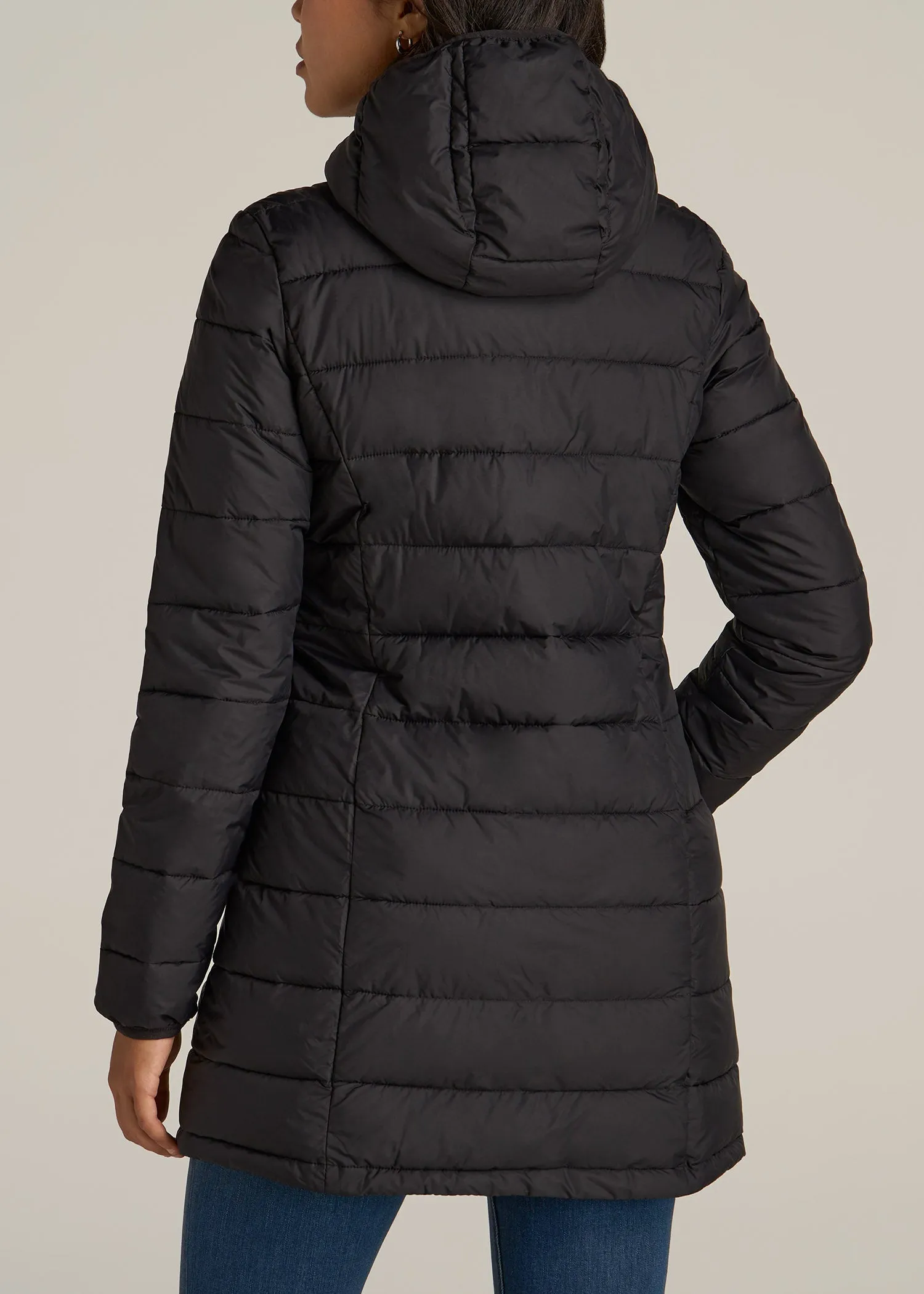 Packable Puffer Jacket for Tall Women in Black