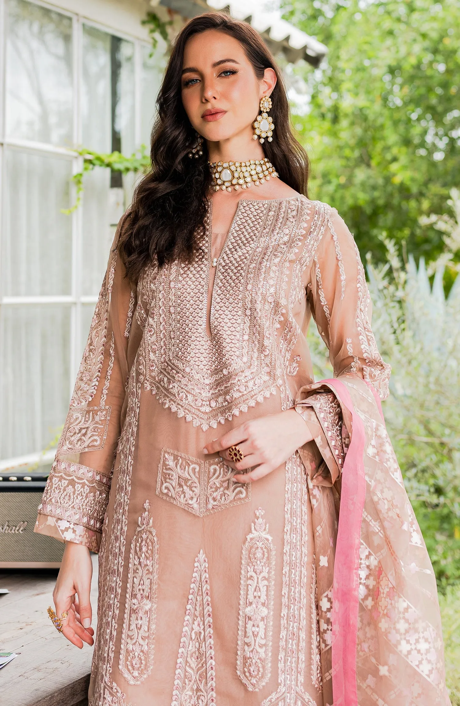 Peach Beige Embroidered Pakistani Salwar Kameez Dupatta Salwar Suit