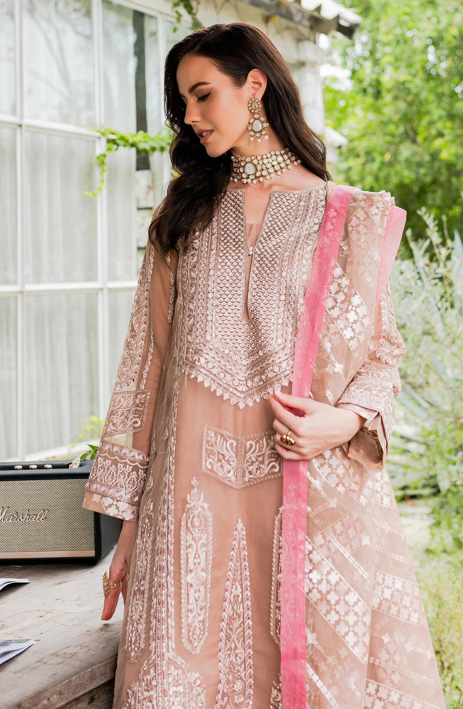 Peach Beige Embroidered Pakistani Salwar Kameez Dupatta Salwar Suit