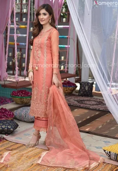 Peach Kameez Shalwar Ladies Eid Designer Dress #PN460