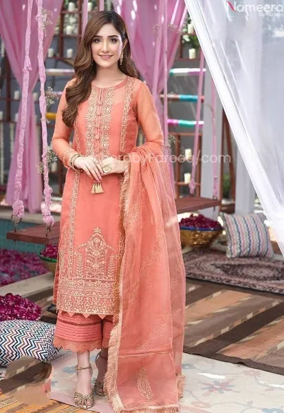 Peach Kameez Shalwar Ladies Eid Designer Dress #PN460