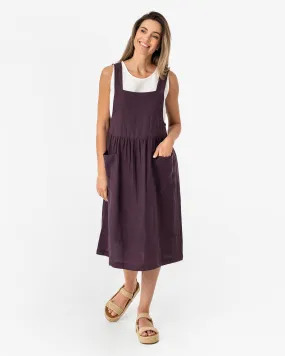 Pinafore linen dress ROATAN in Dark purple