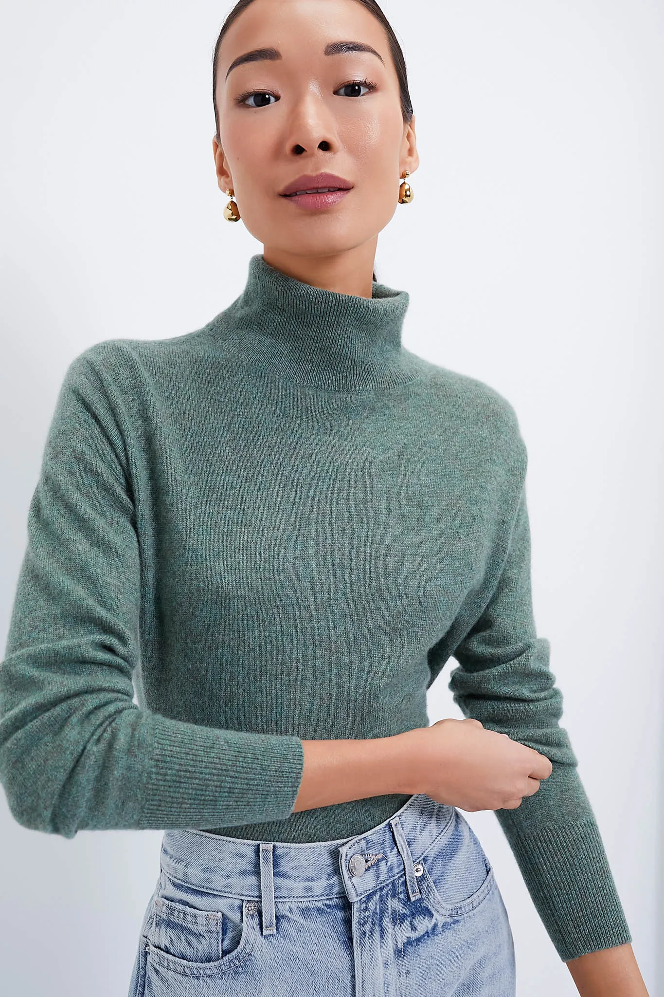 Pine Green Cashmere Turtleneck Sweater