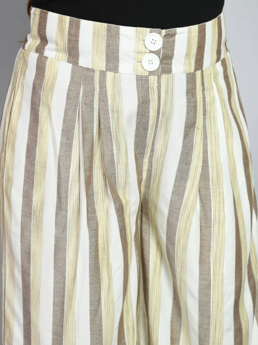 Plus Size Plus Size Striped White & Brown Culottes