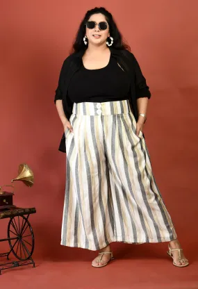 Plus Size Plus Size Striped White & Grey Culottes