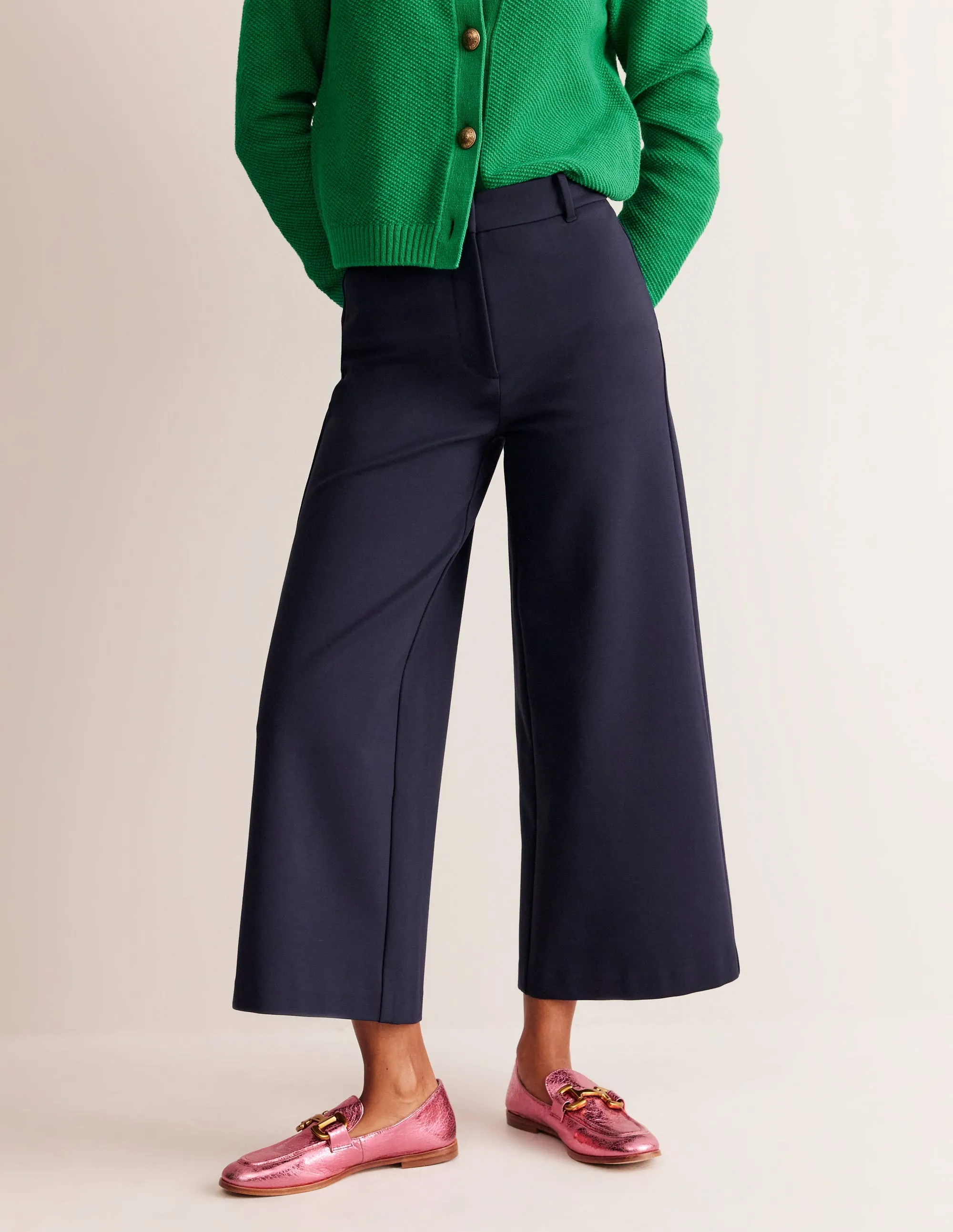 Ponte Wide Leg Culottes-Navy