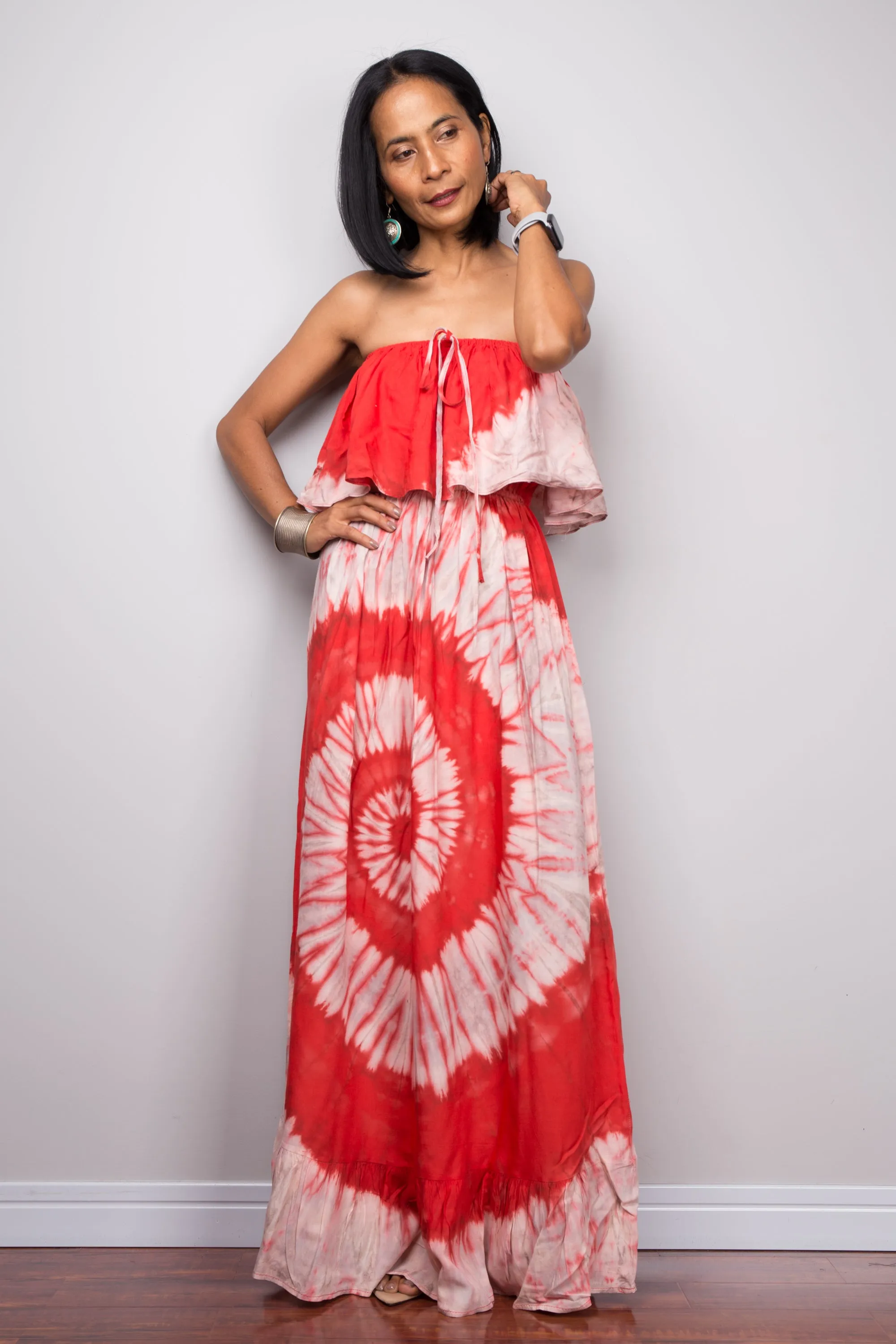 Red Tie Dye Drop Waist Dress