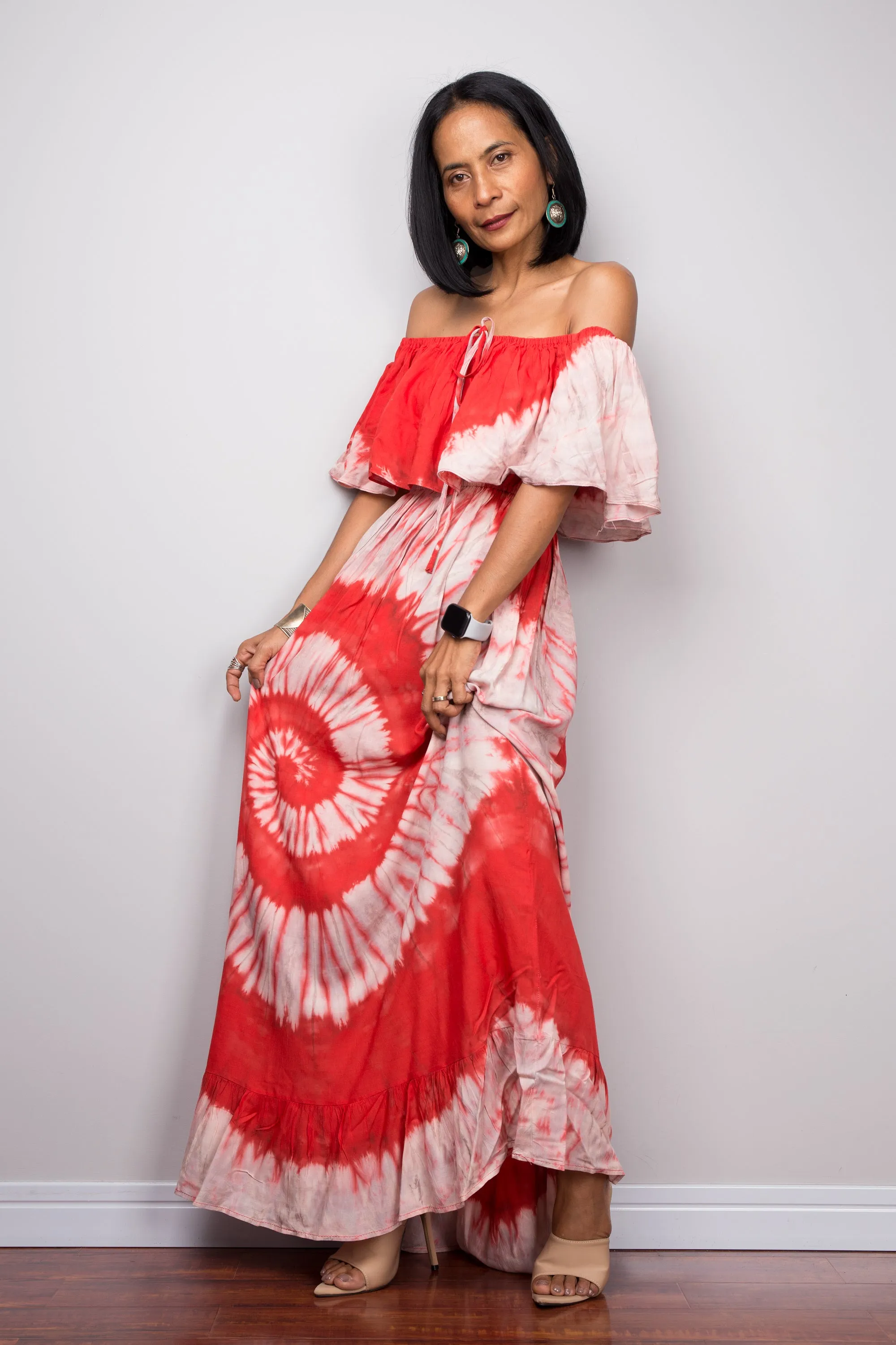 Red Tie Dye Drop Waist Dress