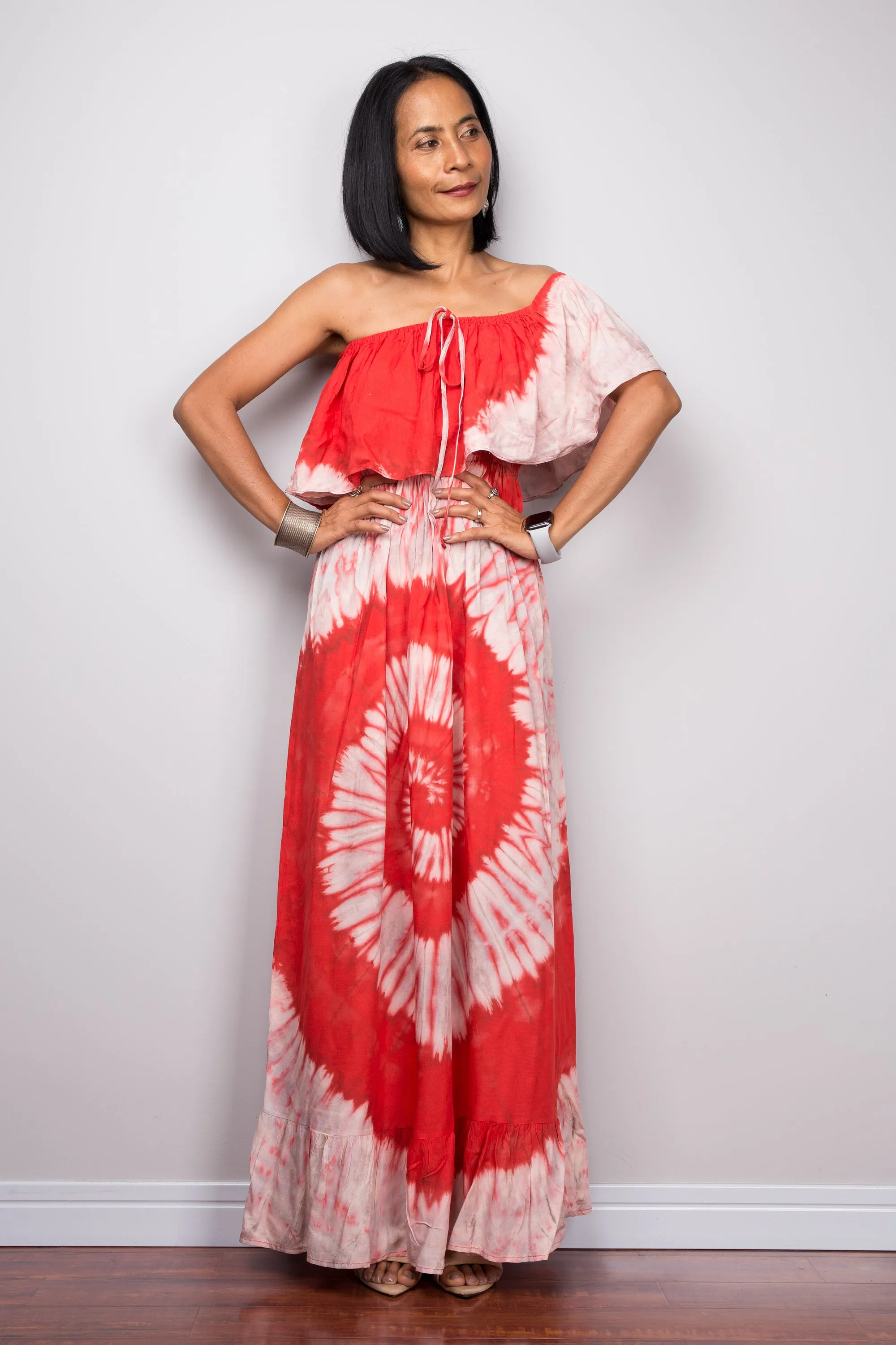 Red Tie Dye Drop Waist Dress