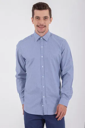 Regular Fit Long Sleeve Cotton Navy Dress Shirt