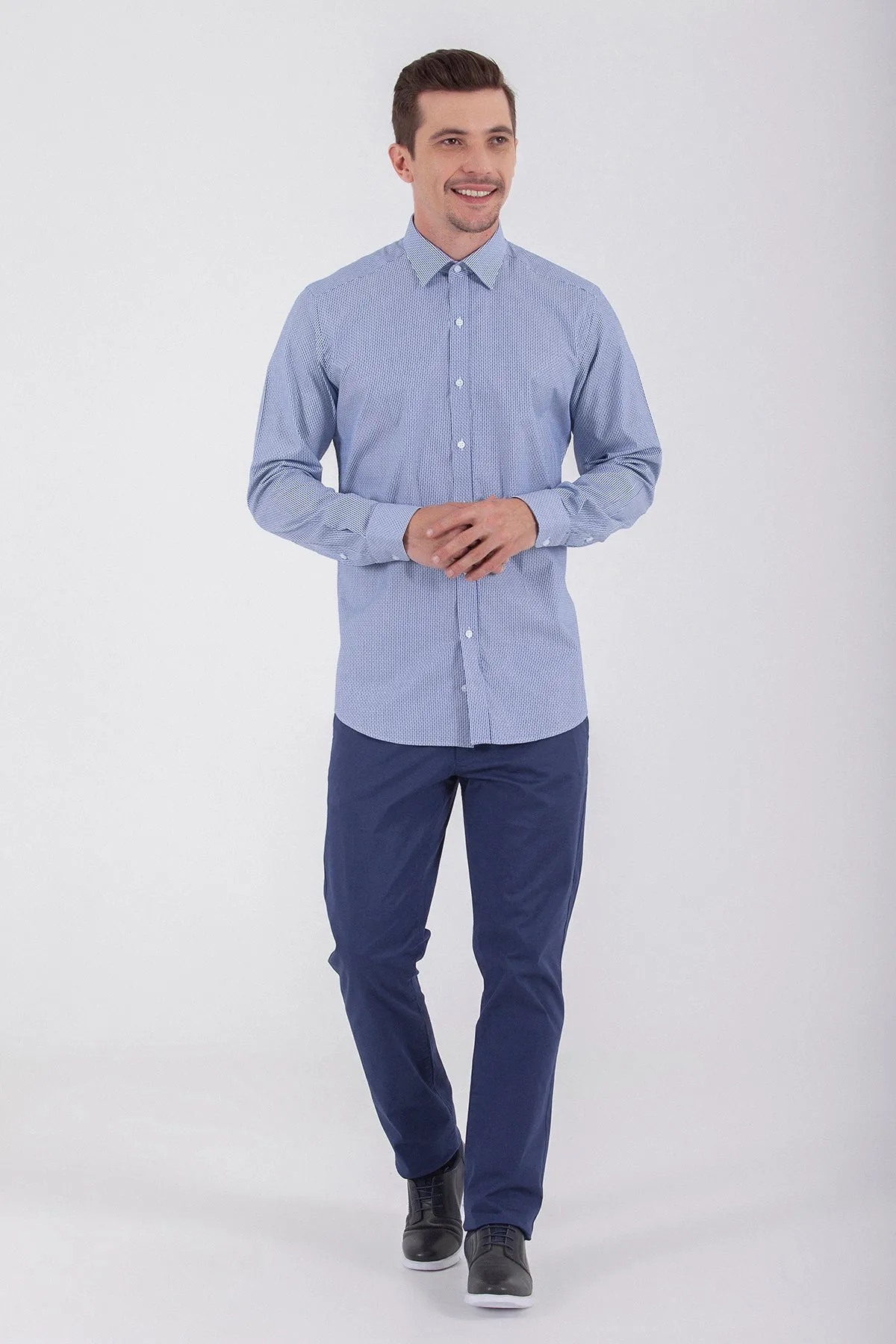 Regular Fit Long Sleeve Cotton Navy Dress Shirt