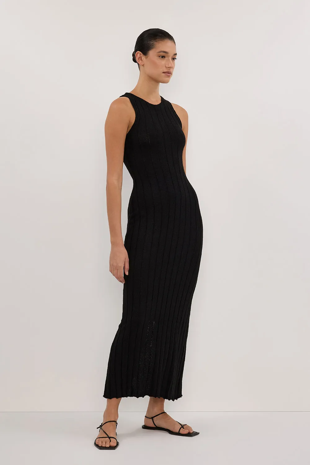 REM BLACK KNIT MIDI DRESS