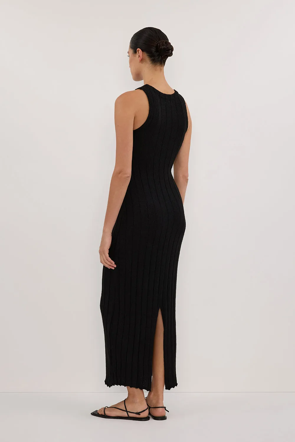 REM BLACK KNIT MIDI DRESS