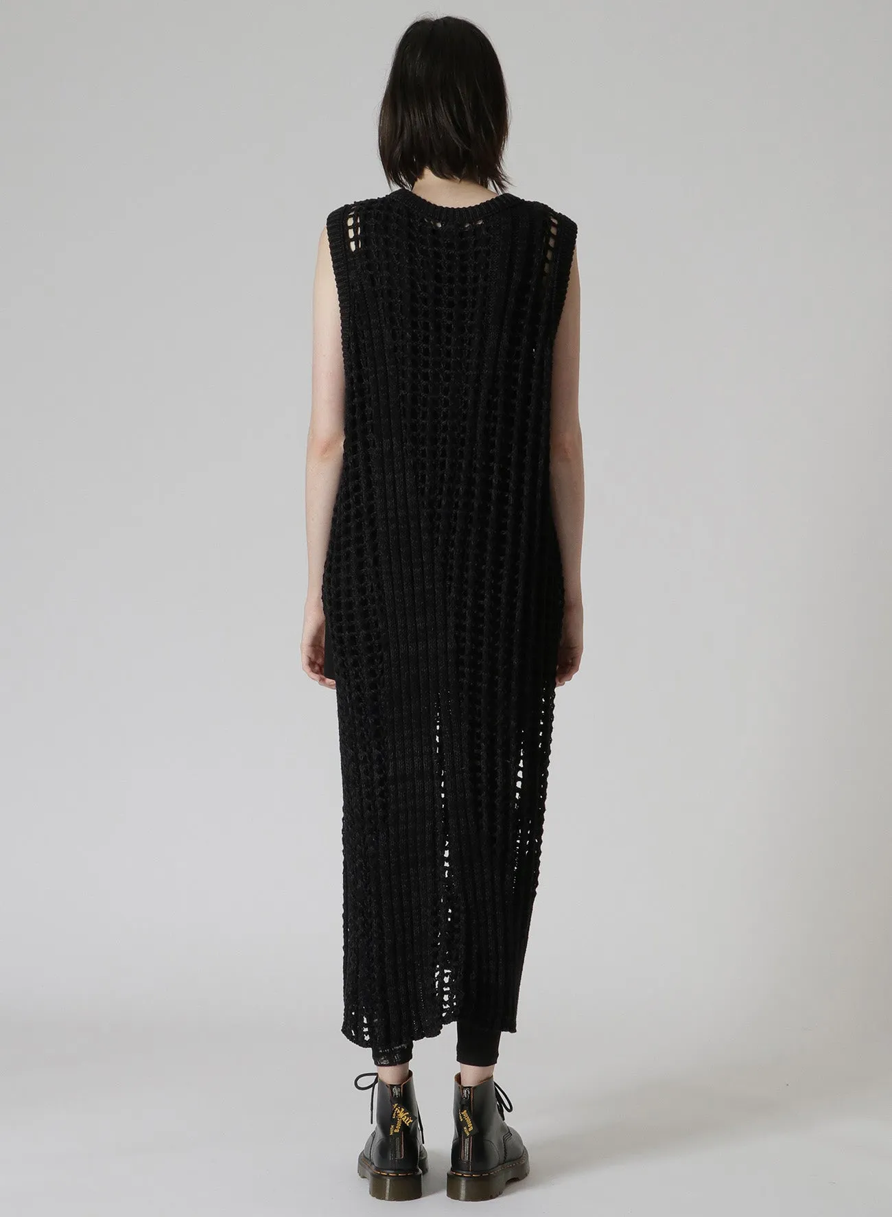 RIB STITCH/MESH SLEEVELESS DRESS