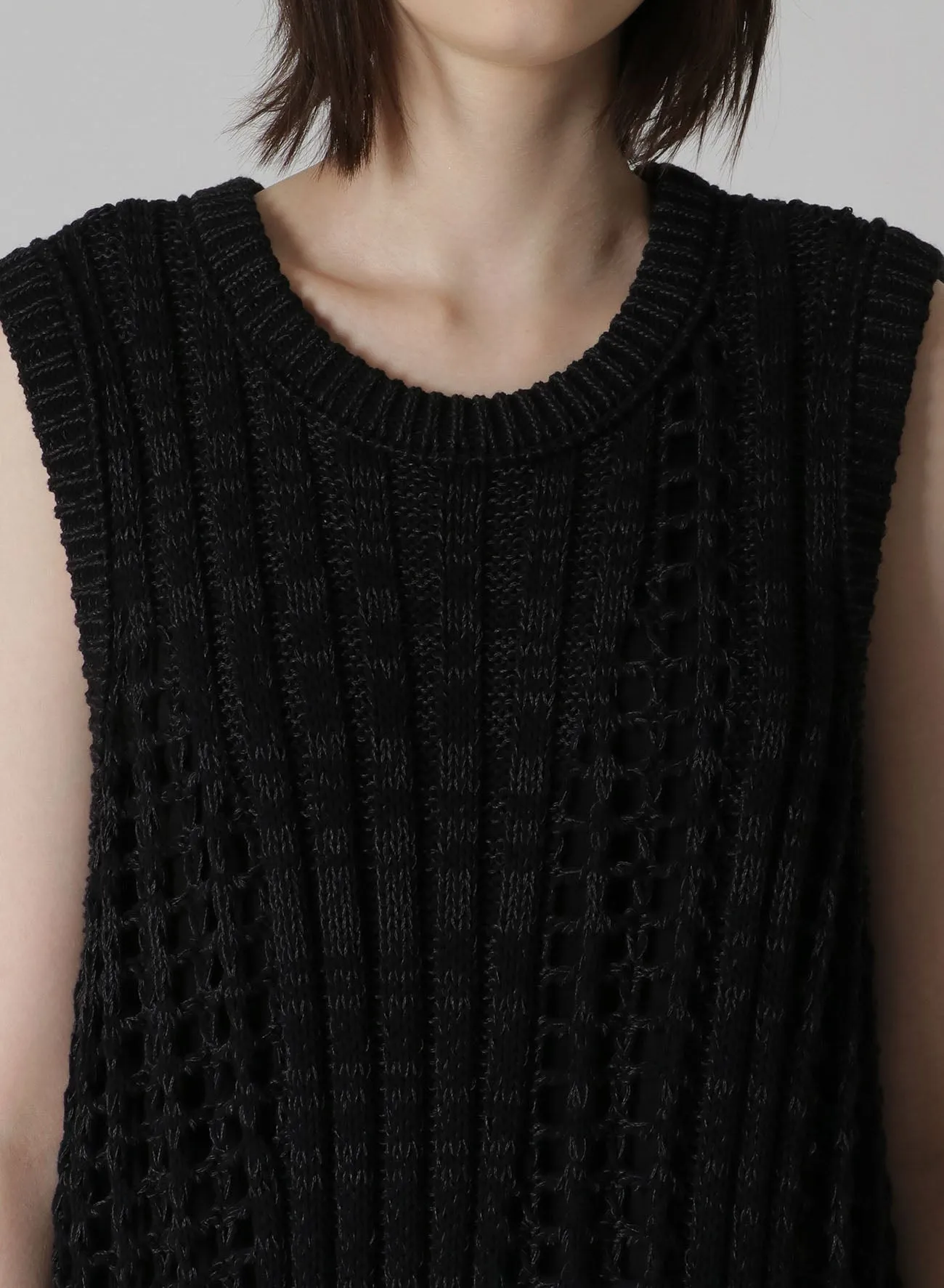 RIB STITCH/MESH SLEEVELESS DRESS