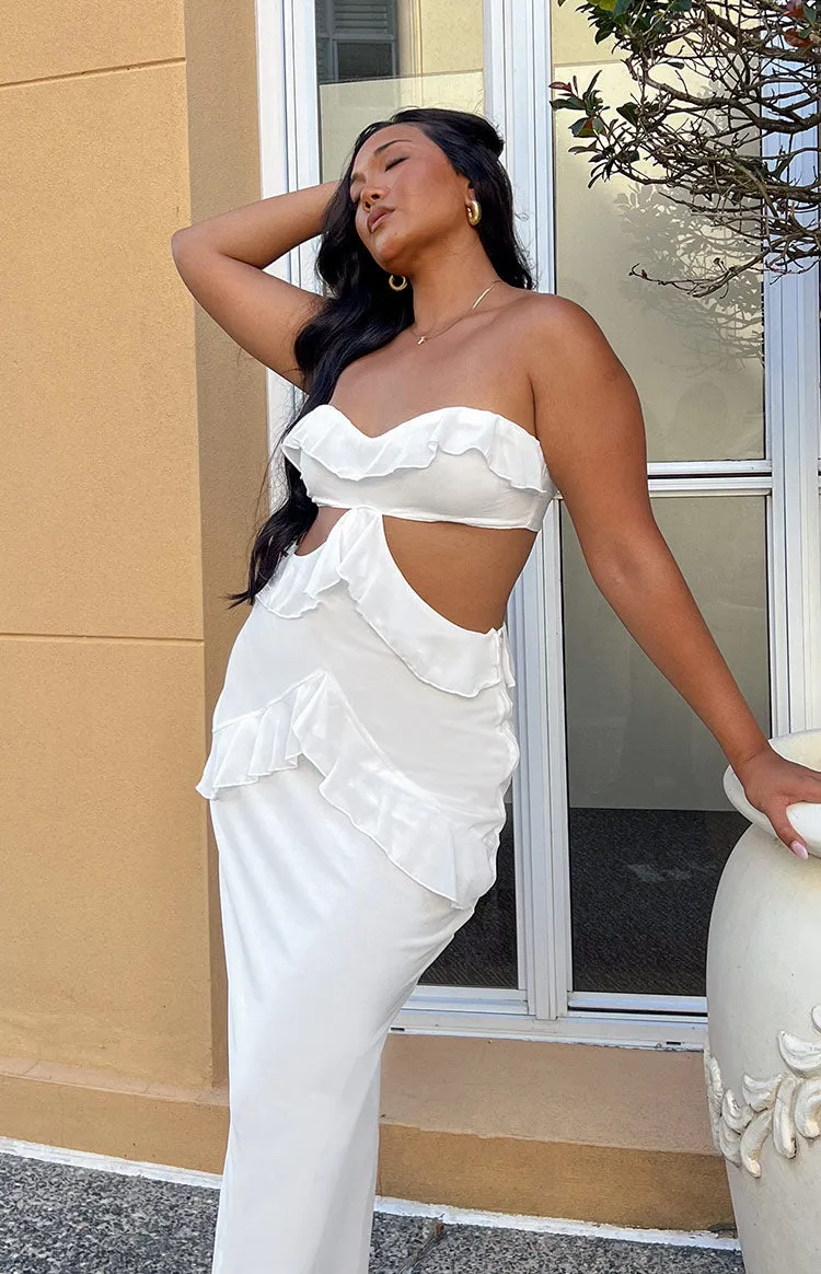 Ryder White Strapless Ruffle Maxi Dress