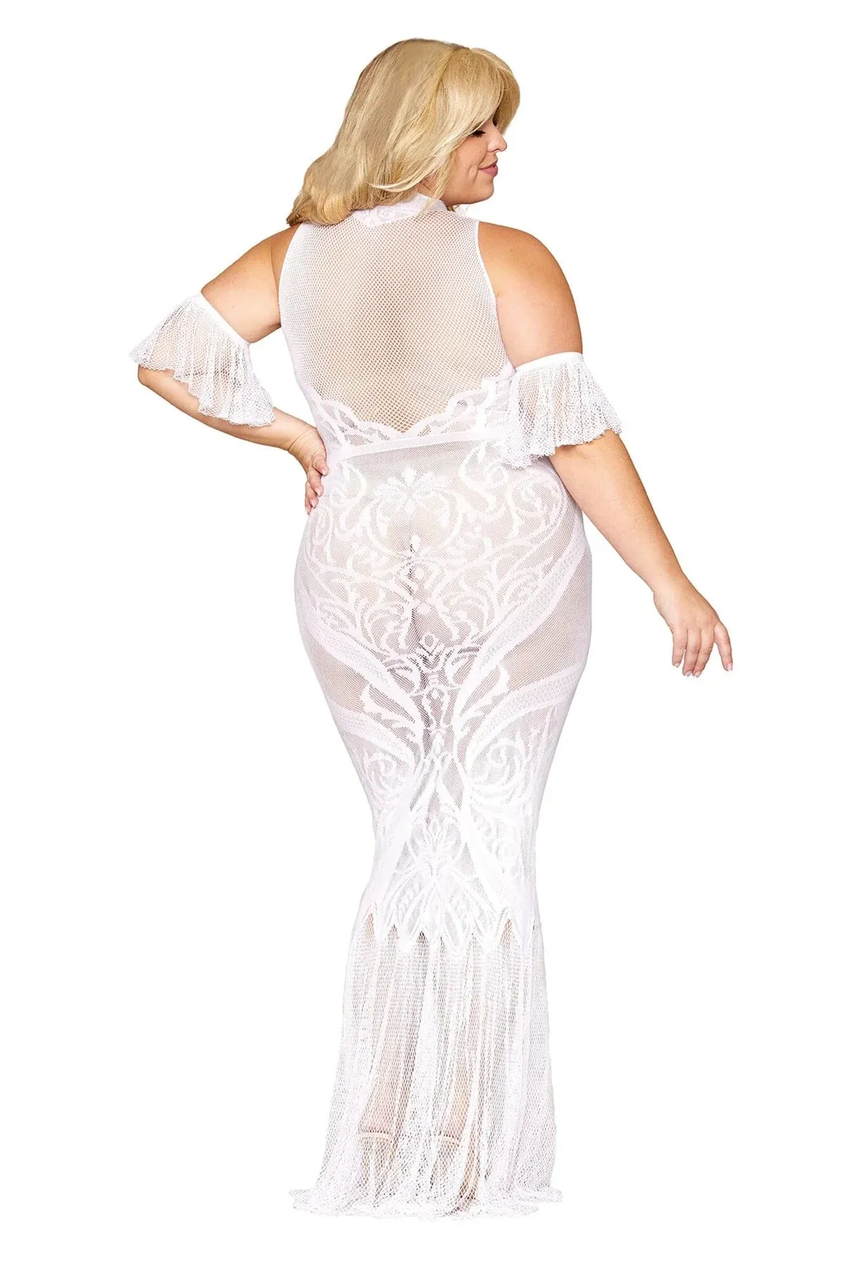 Seamless Geometric Fence Net Bodystocking Gown