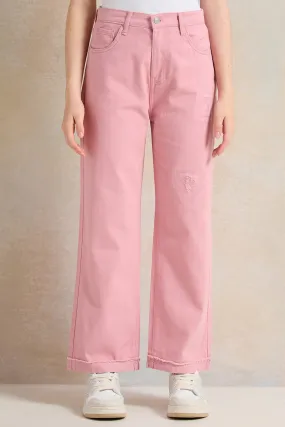 Senior Girls Pink Wide Leg Jeans