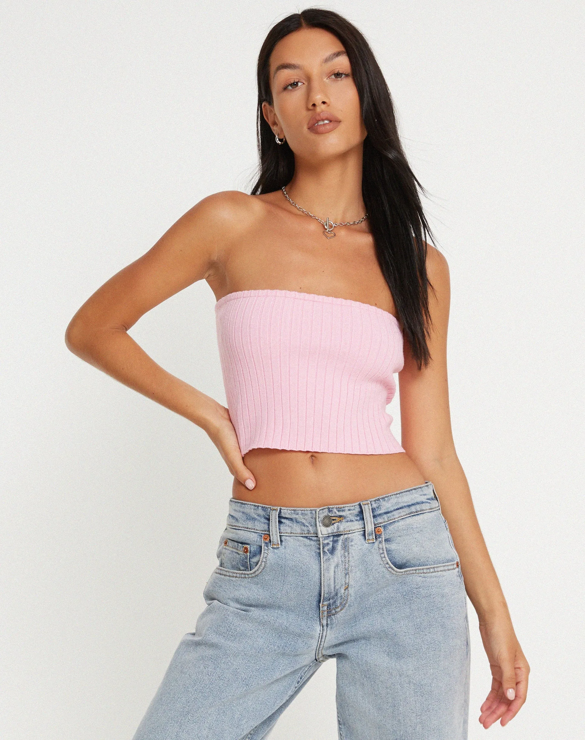 Shae Bandeau Knitted Top in Pink