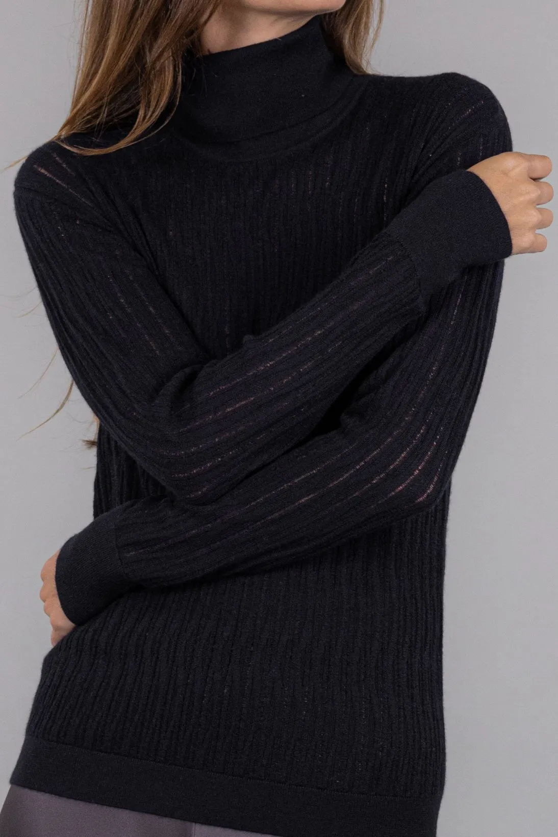 SHEER RIBBED TURTLENECK