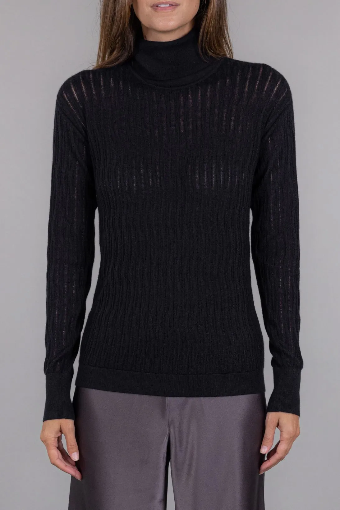 SHEER RIBBED TURTLENECK