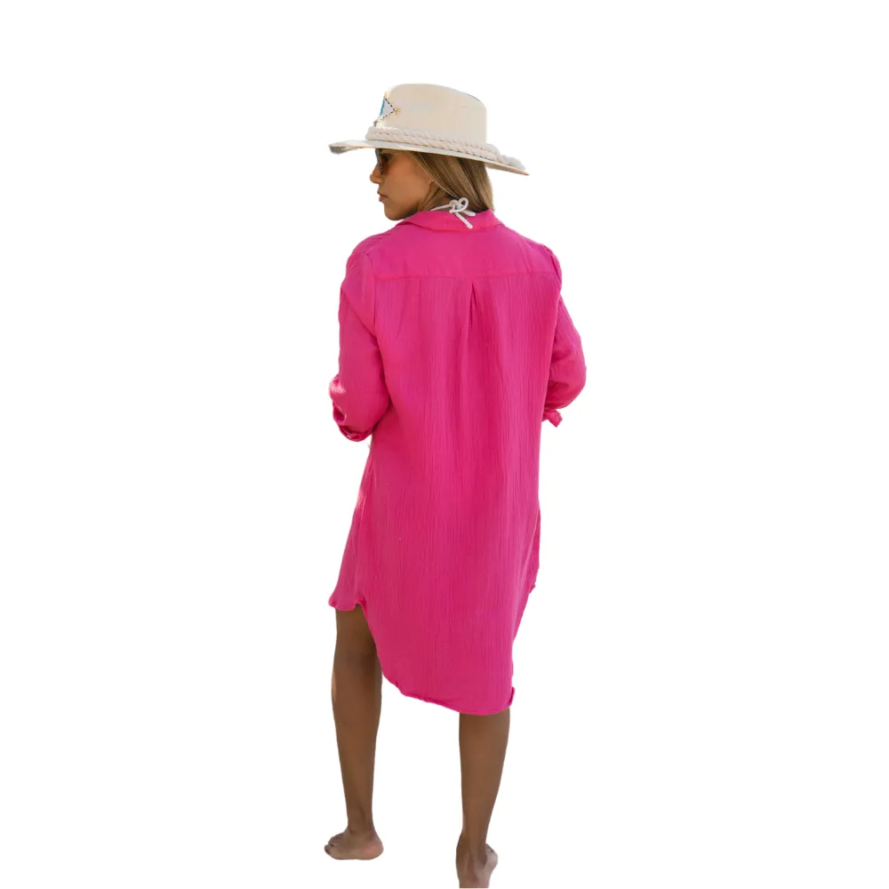 Shirt Dress Helsol Flirty Short Pink Cotton