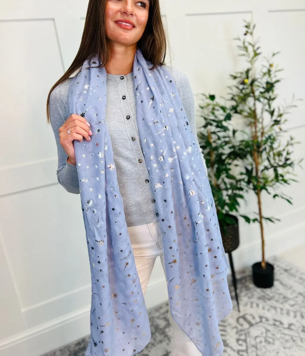 Silver Foil Shooting Stars Print Scarf