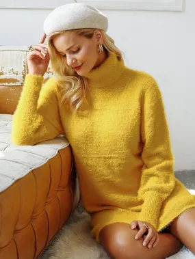 Simplee Turtle Neck Fuzzy Jumper Dress