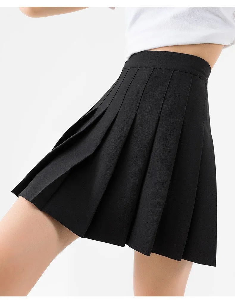 (Size S) A-Line Mini Jupe Summer Pleated Skirt Fashion Pantskirt - Black