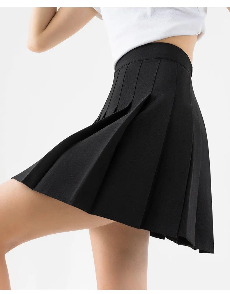 (Size S) A-Line Mini Jupe Summer Pleated Skirt Fashion Pantskirt - Black