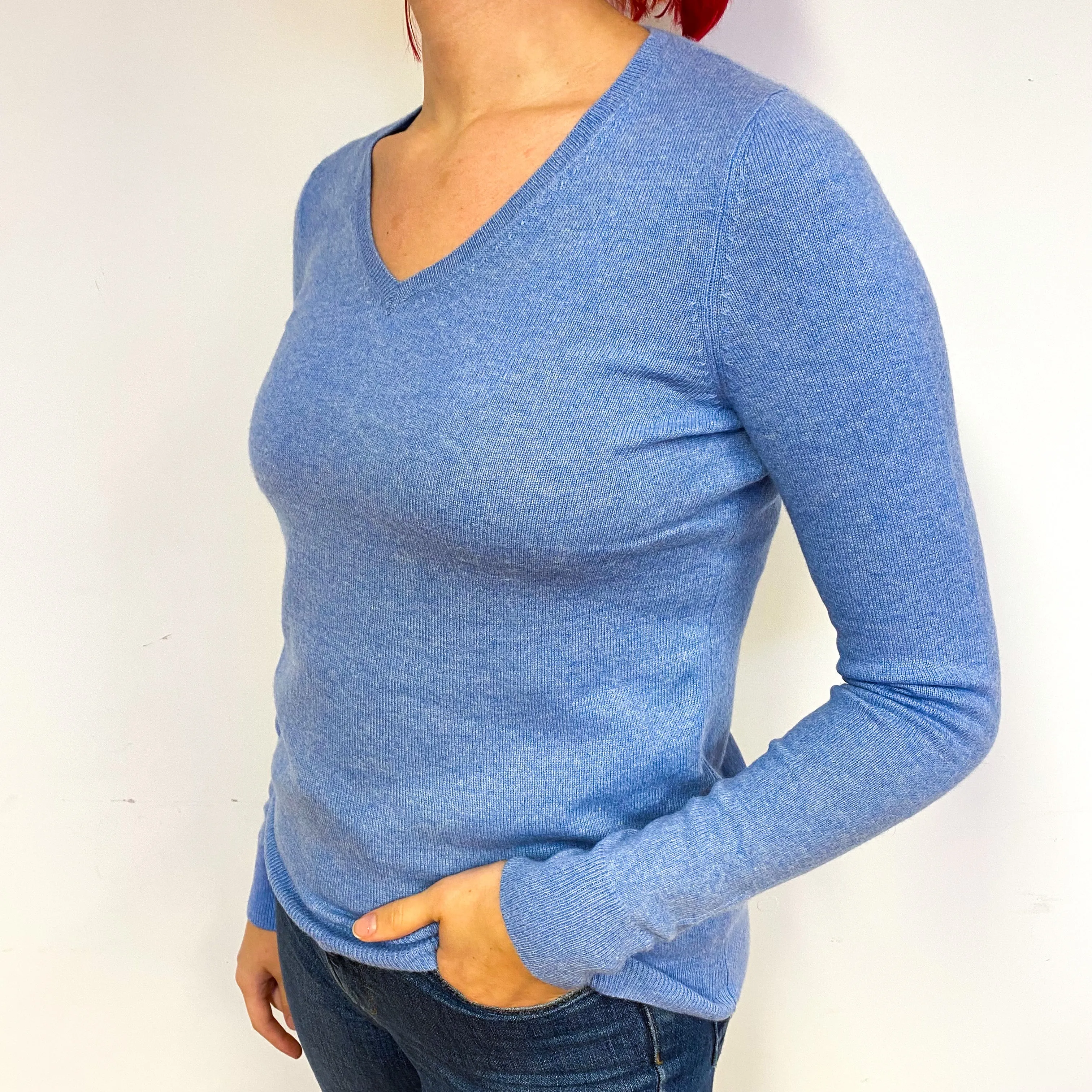 Sky Blue Cashmere V-Neck Jumper Small