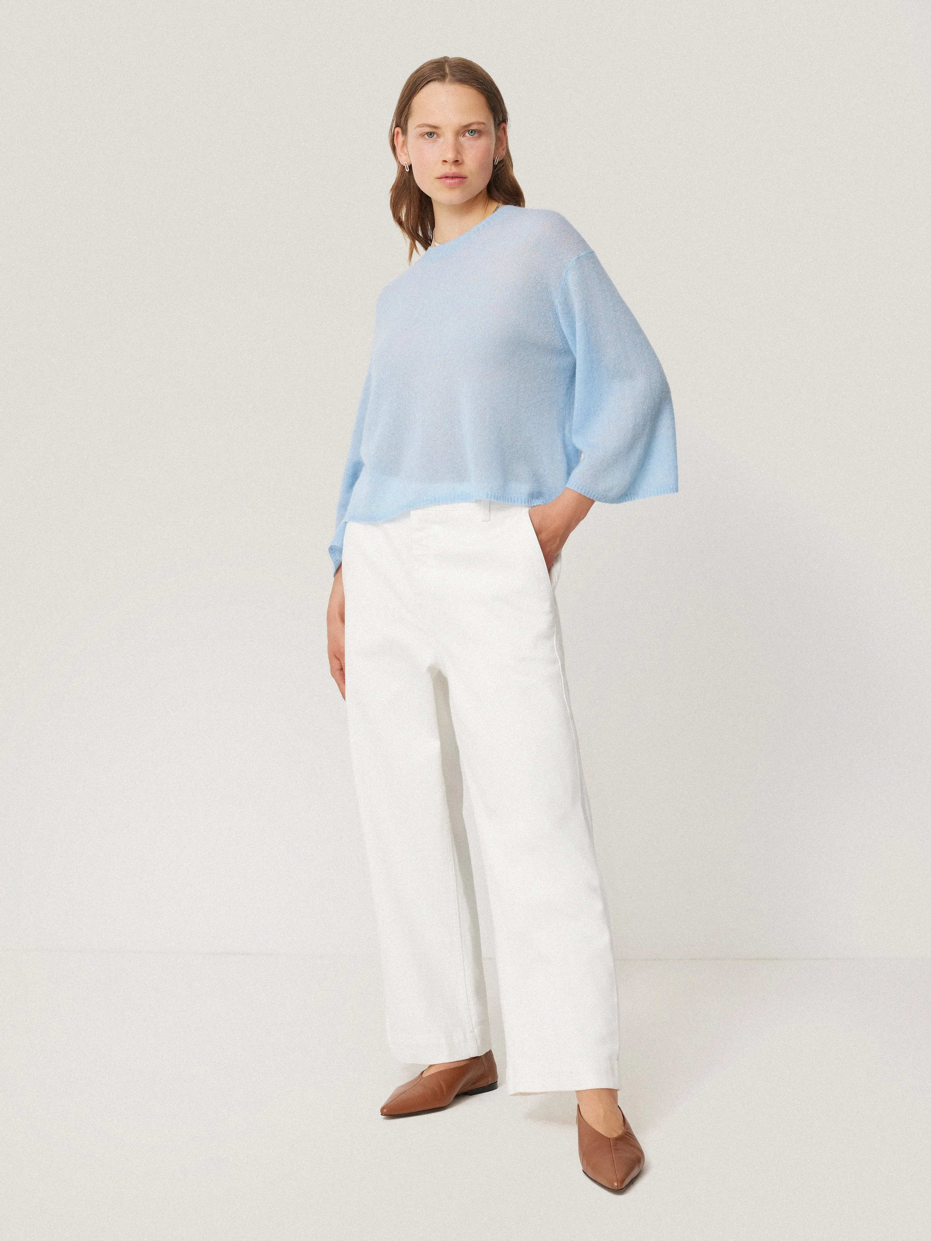 Soft Gauzy Knit T-shirt | Light Blue