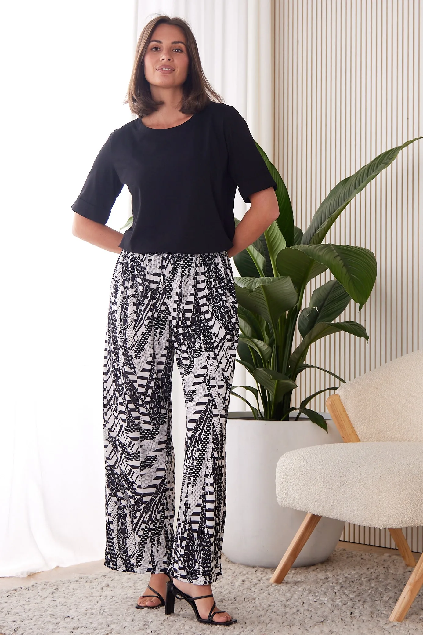 Tammy Wide Leg Jersey Pants - Black/White Collage