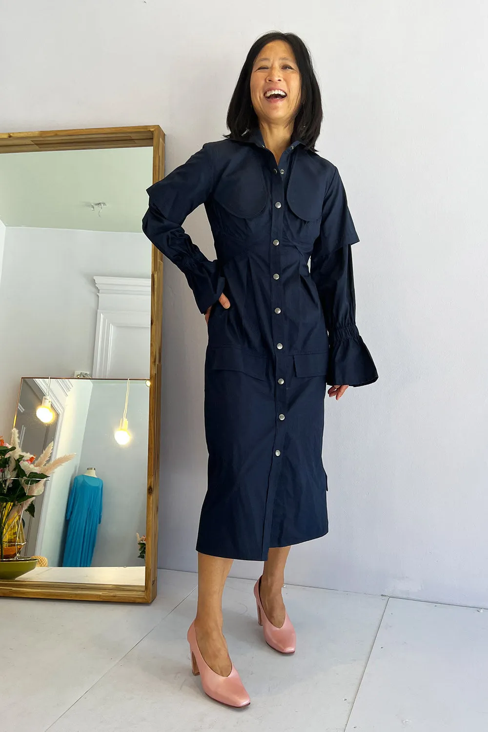 Thebe Magugu- Utility Shirtdress: Navy