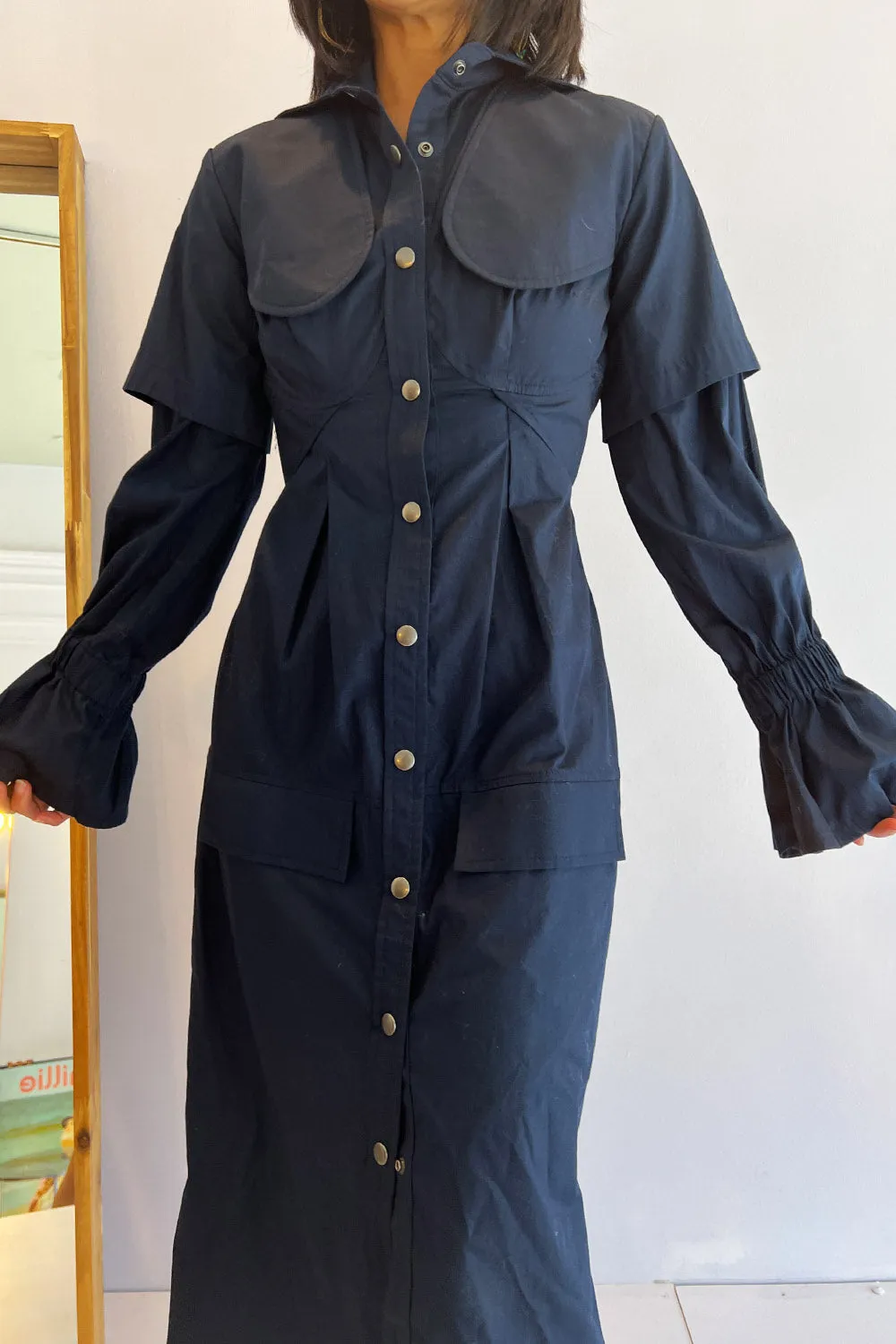 Thebe Magugu- Utility Shirtdress: Navy