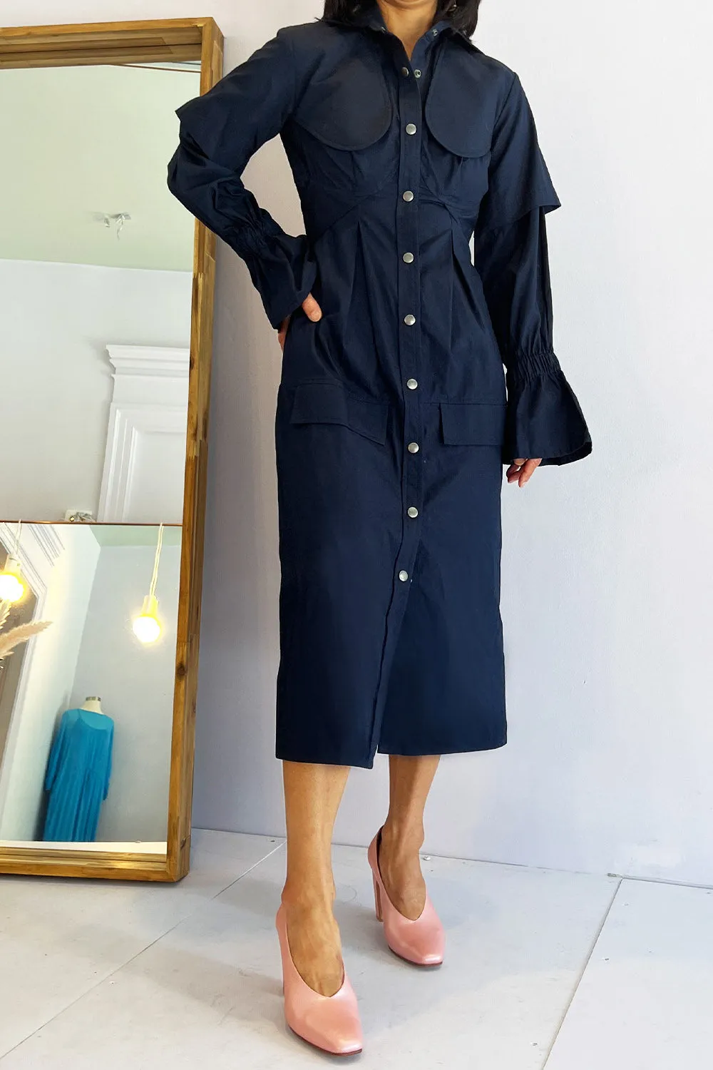 Thebe Magugu- Utility Shirtdress: Navy