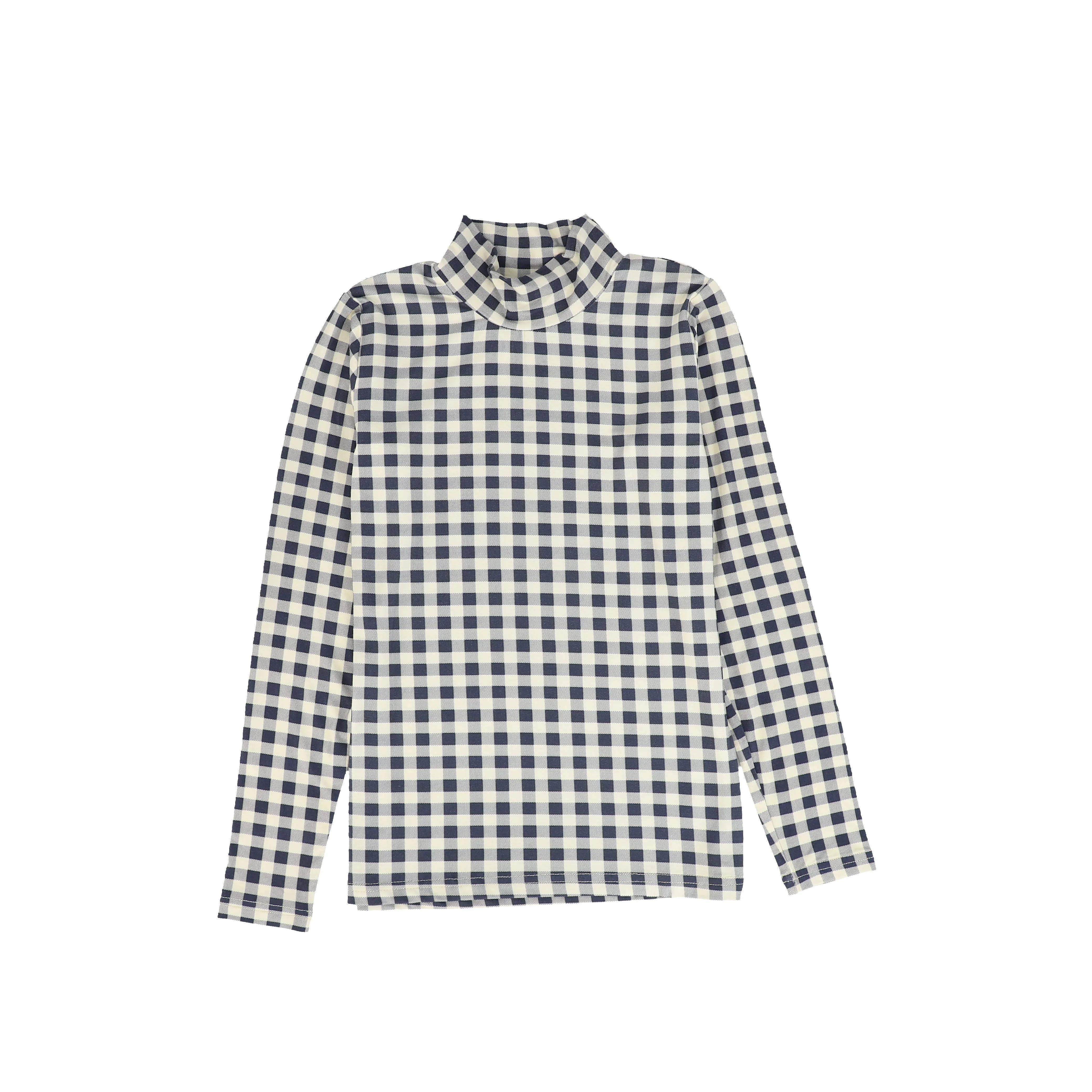 top l/s turtleneck gingham - navy