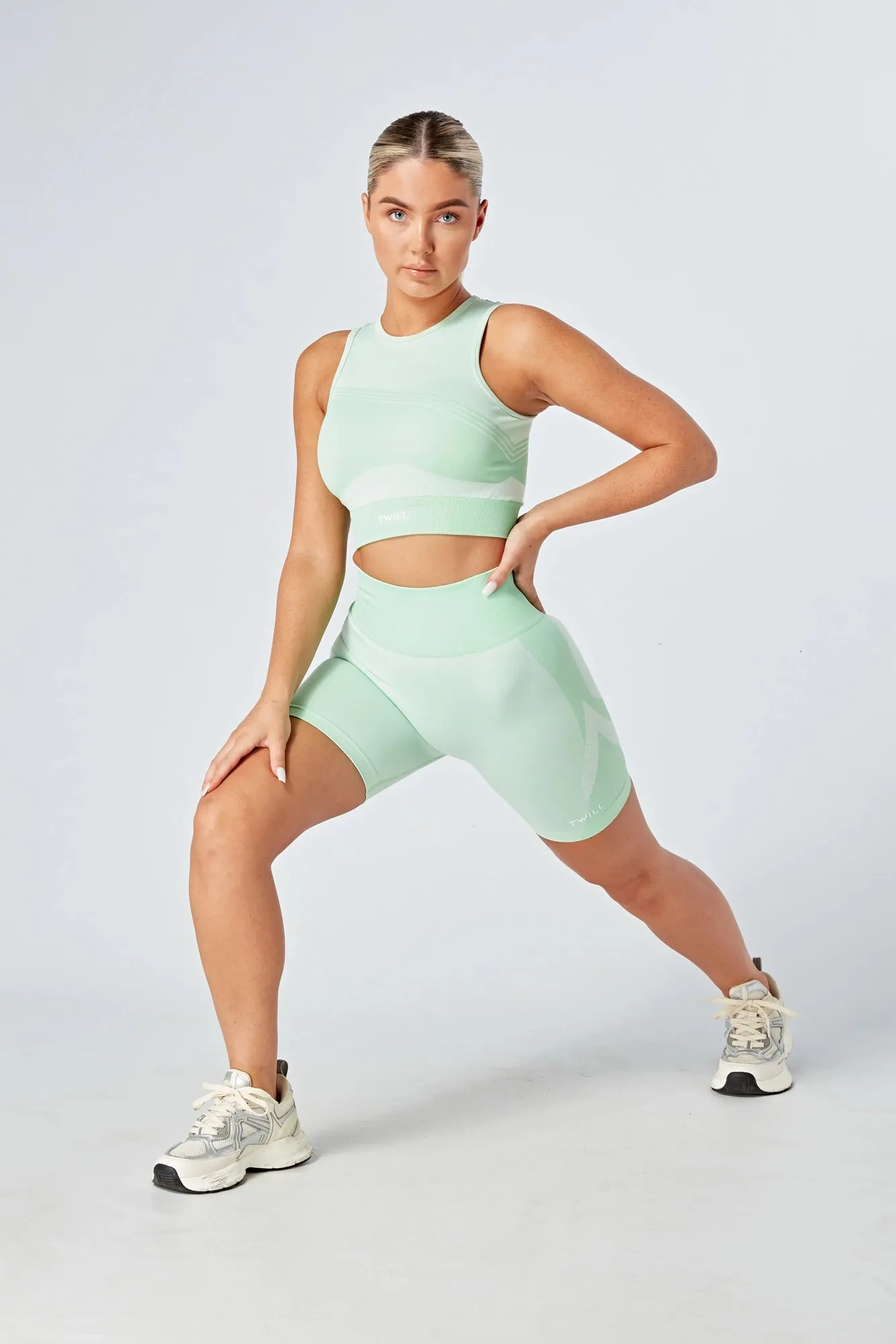 Twill Active Recycled Colour Block Racer Crop Top - Green