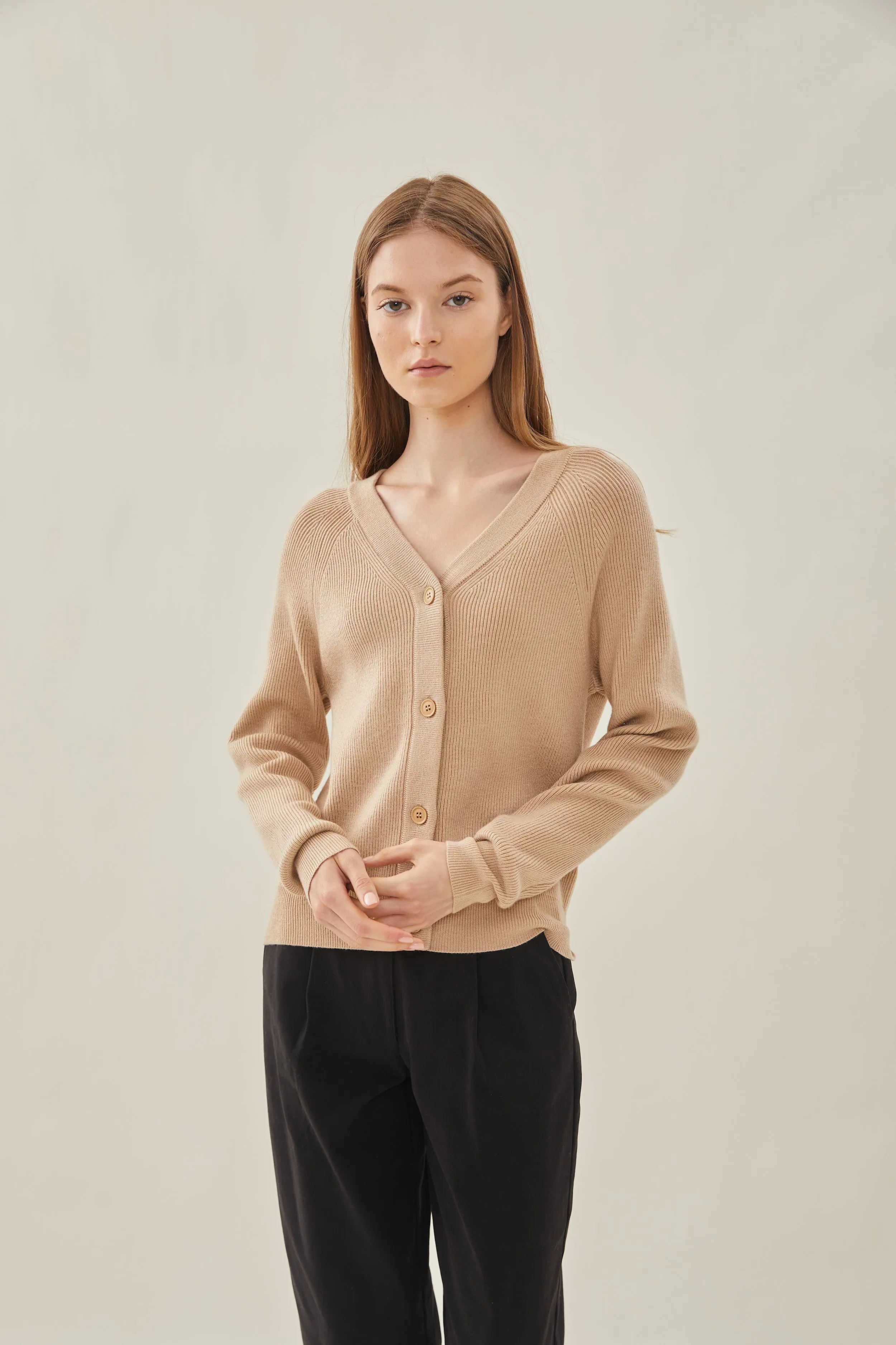 V-Neck Cardigan in Sand