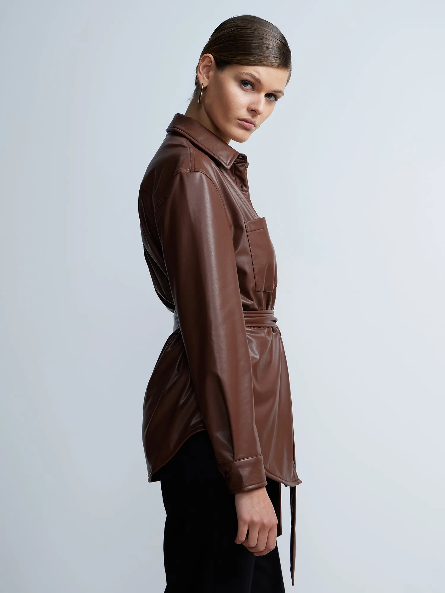 Vegan Leather Tie Waist Shirt