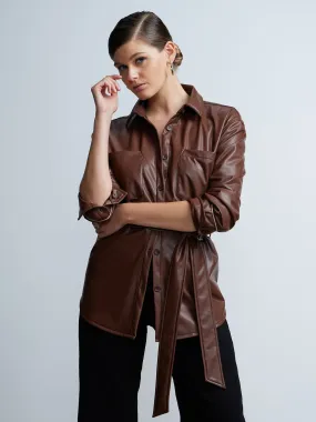 Vegan Leather Tie Waist Shirt