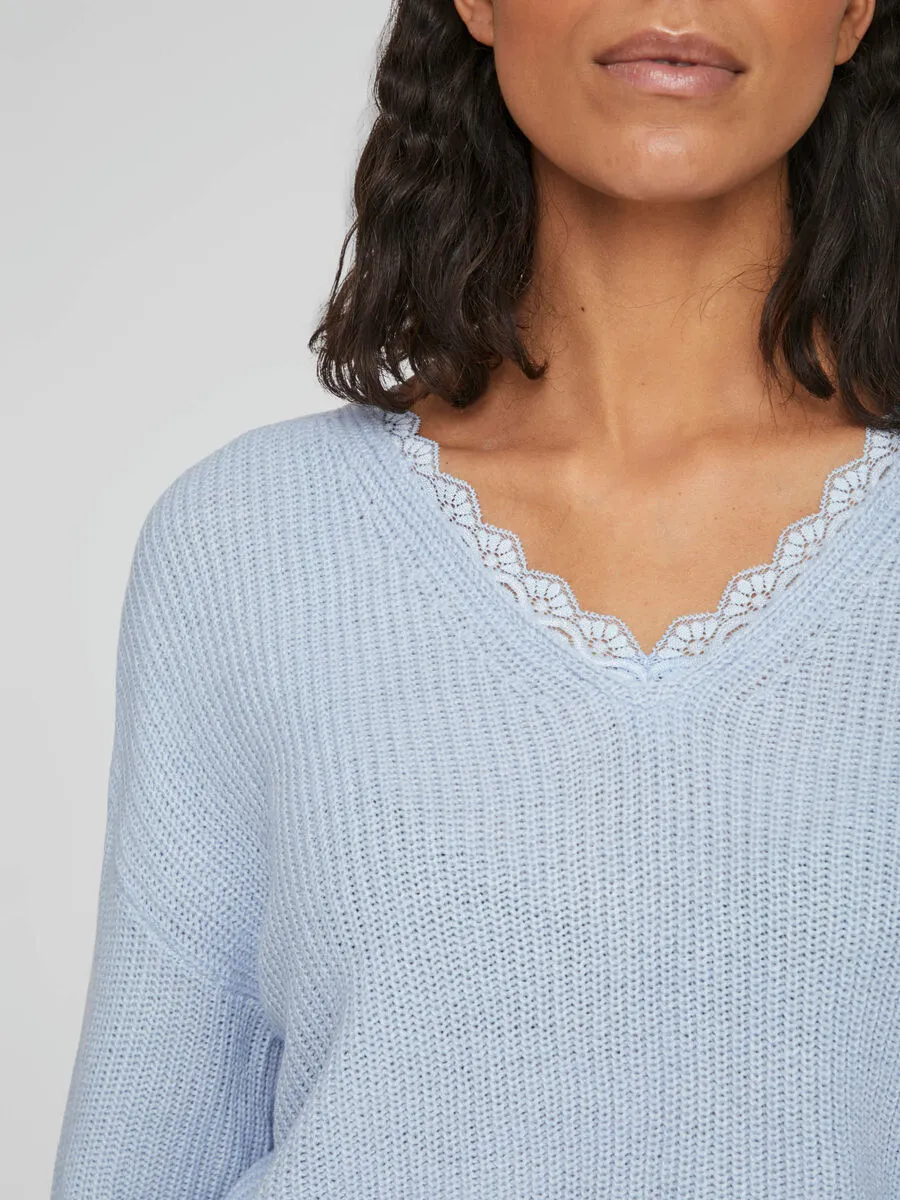 Viena V-Neck Lace Top (Blue Kentucky)