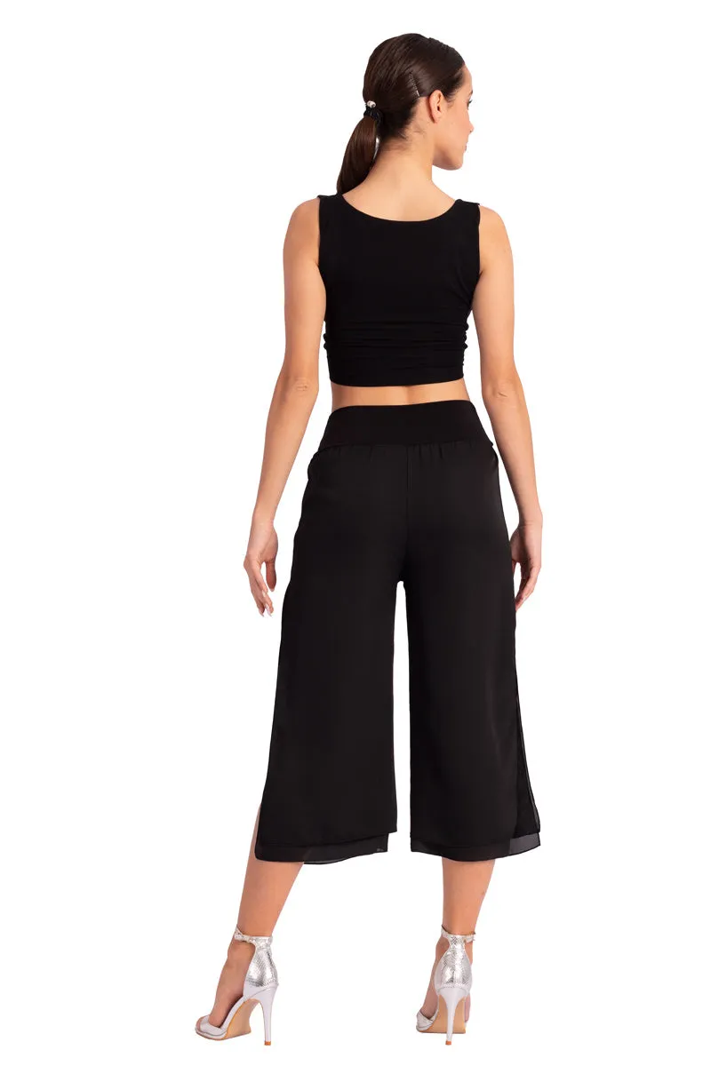 Viscose Twist Knot V-neck Crop Top (S) (Black)