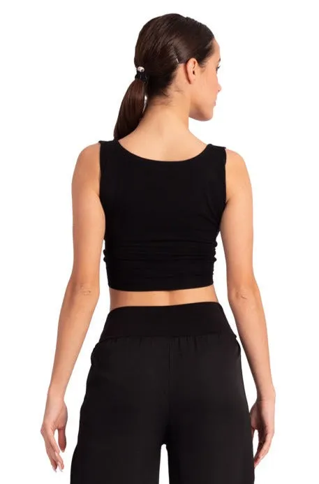 Viscose Twist Knot V-neck Crop Top (S) (Black)