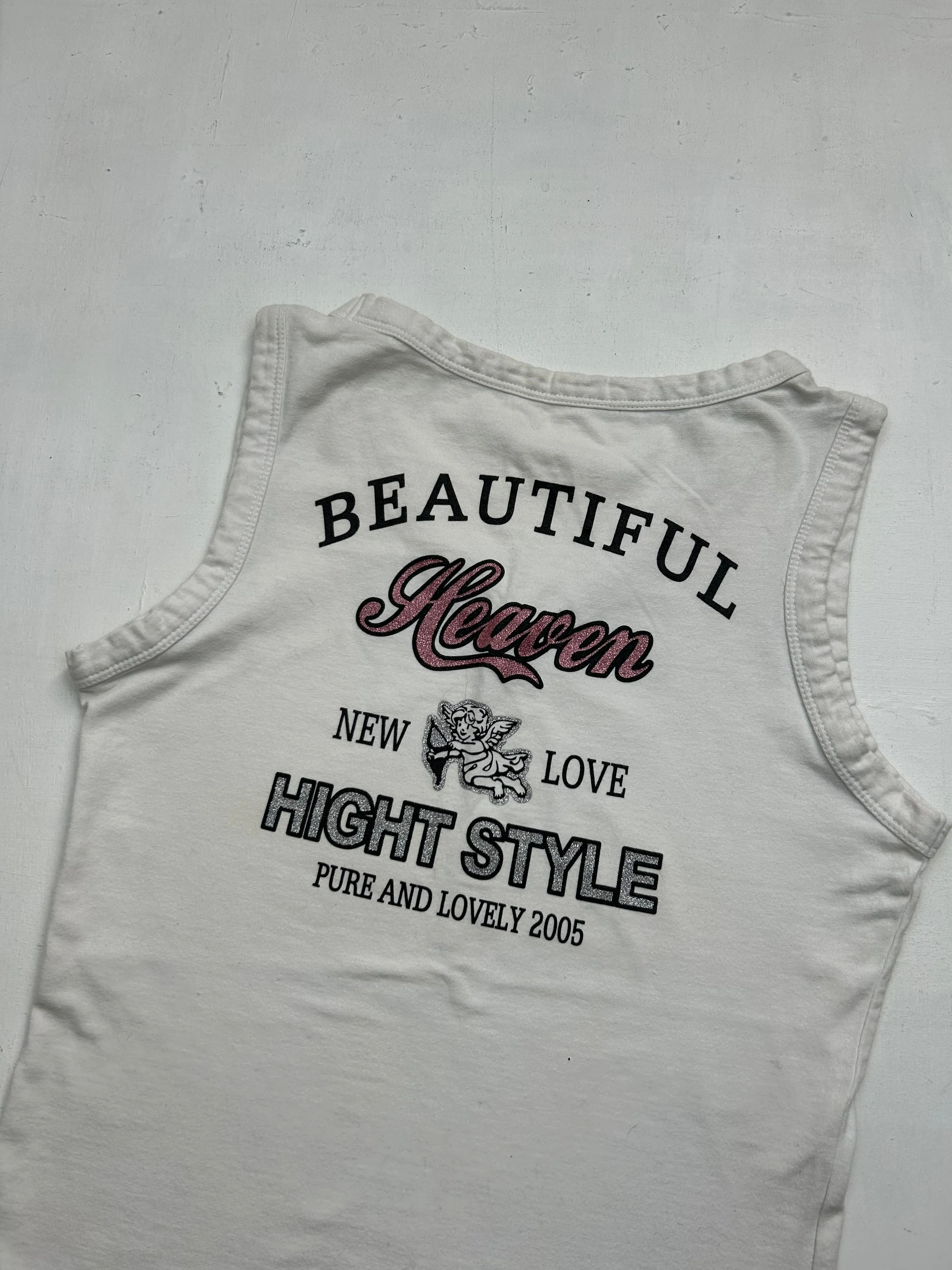 White glitters text print tank top (S)