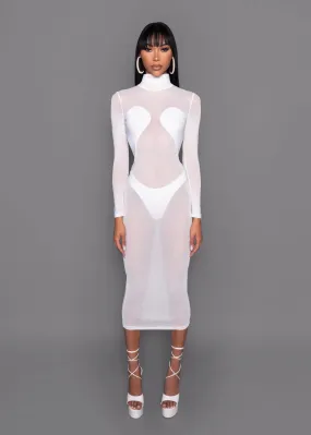 White Sheer Turtleneck Dress